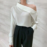 Asymmetrical Designer Off-Shoulder Button-Up Sleeve Shirt