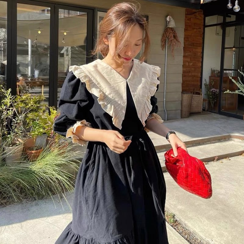 Korean Style Babydoll Dress with Oversized Collar MyDearCloset Korean Style Babydoll Dress with Oversized Collar MyDearCloset