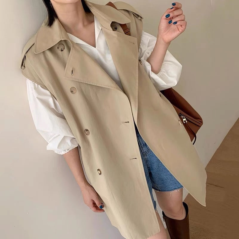 Double-Breasted Trench Coat Style Vest