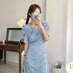 Korean Style Floral Printed V-Neck Wrap Dress