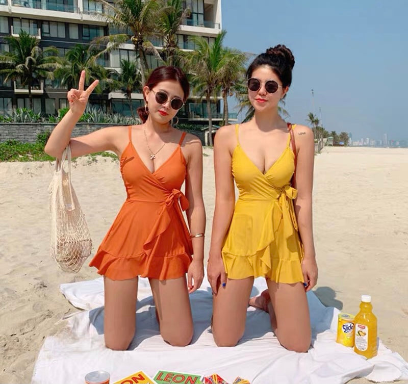 Korean Style Wrap Dress Swimsuit – MyDearCloset
