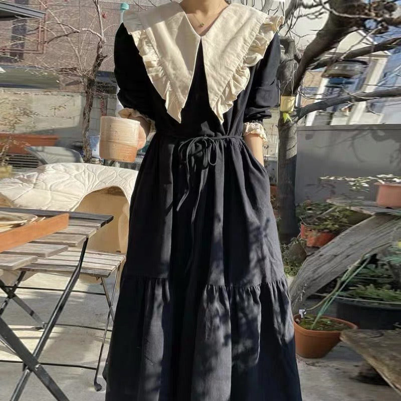 Korean Style Babydoll Dress with Oversized Collar