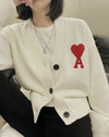 Korean Style Embroidered Letter Heart Soft Wool Cardigan