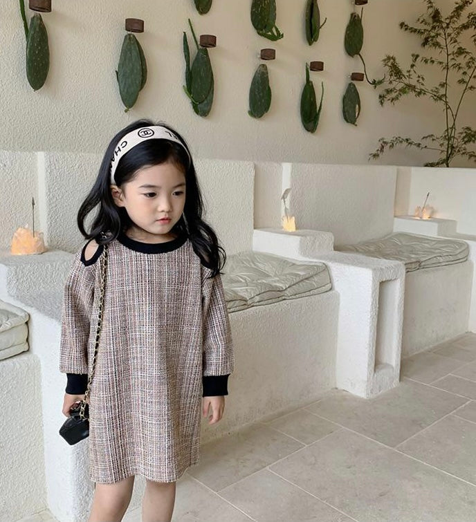Mom & Daughter ♡ Cotton Tweed Cut-Out Shoulder Dress