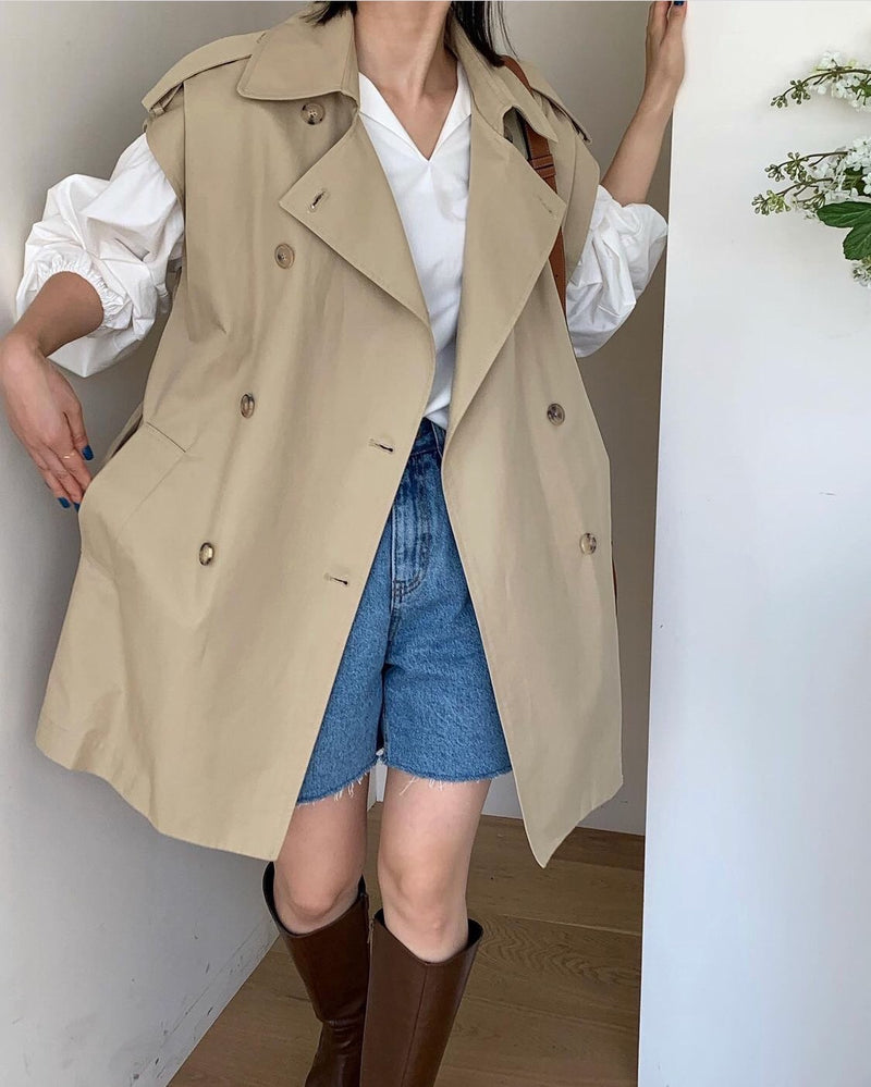 Double-Breasted Trench Coat Style Vest