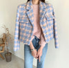 Designer Bubble Gum Houndstooth Cropped Tweed Blazer