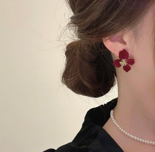 Velvet Flower with Gold Stamens Ear Studs