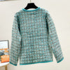 Crew Neck Multicolor Tweed Knit Cardigan