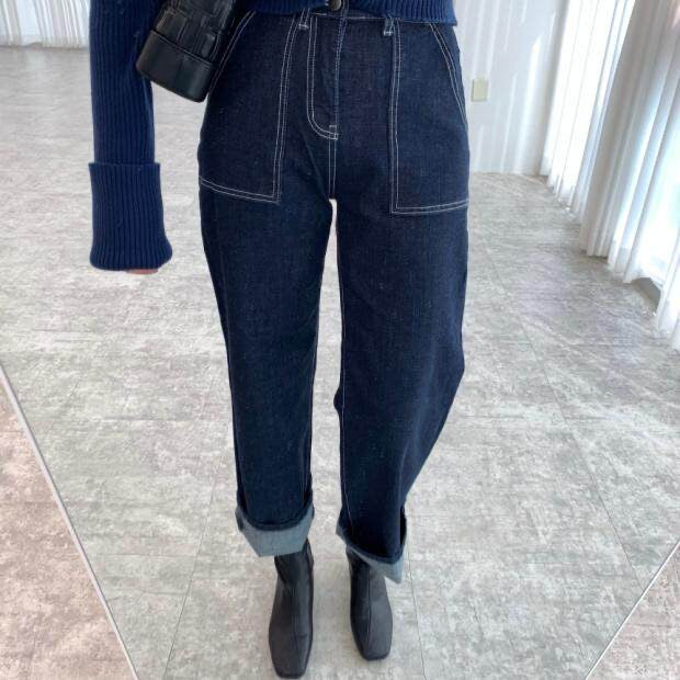 Denim Utility Barrel Pants with Contrasting Stitches