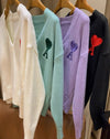 Korean Style Embroidered Letter Heart Soft Wool Cardigan