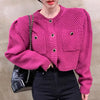 Crew Neck Seed Stitch Knitted Cropped Cardigan