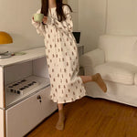 Korean Style Teddy Bear Print Long Sleeve Pajama Dress