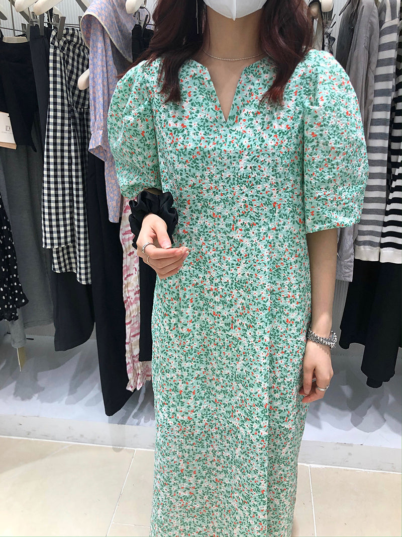 Floral Puff Sleeve Loose Fit Dress