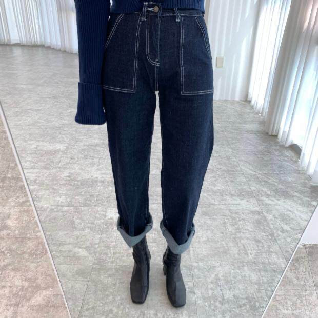 Denim Utility Barrel Pants with Contrasting Stitches