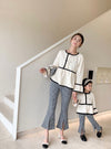 Mom & Daughter ♡ White Peplum Top with Houndstooth Pattern Pants Set