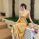 Summer Oil Painting Open Waist Strap Dress