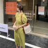 Matcha Green / Beige V-Neck Belted Dress with Pockets