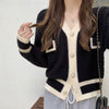 Color Contrast Diamond Knit Cardigan