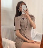 Short Sleeve Blazer Style Single-Button Skort Romper