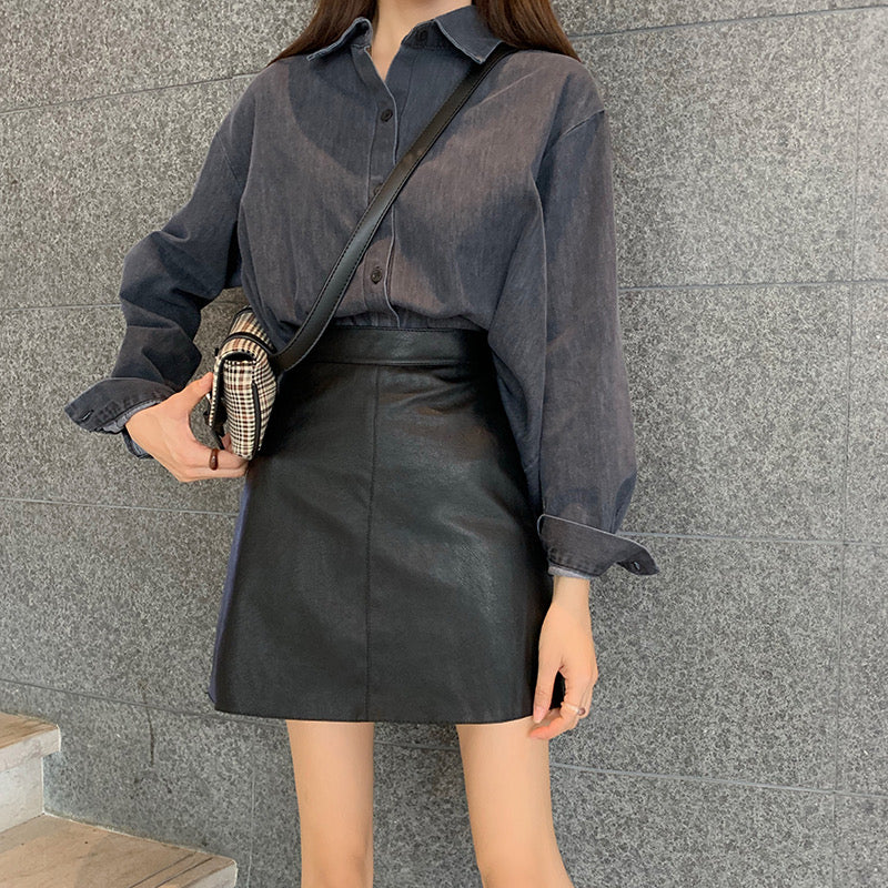 Designer High Rise PU Leather Skirt