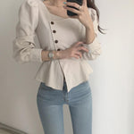 Designer Sideline Button-Up Square Neck Blouse