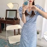 Korean Style Floral Printed V-Neck Wrap Dress