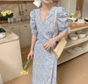 Korean Style Floral Printed V-Neck Wrap Dress