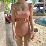 Macaroon Ruffled Waist One Piece Swimsuit