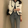 Classic Black & White Contrasting Trim Round Neck Open Front Jacket