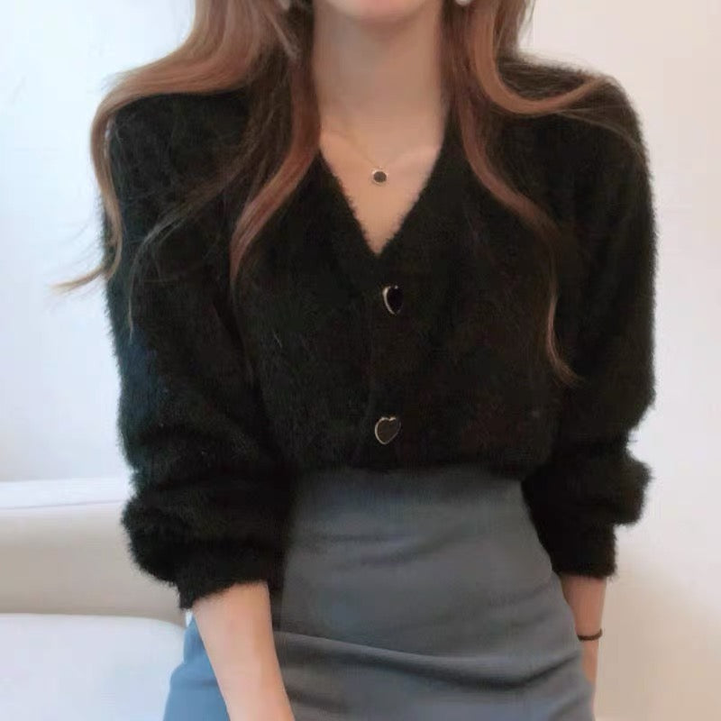 Fluffy Faux Mink Cashmere Cardigan