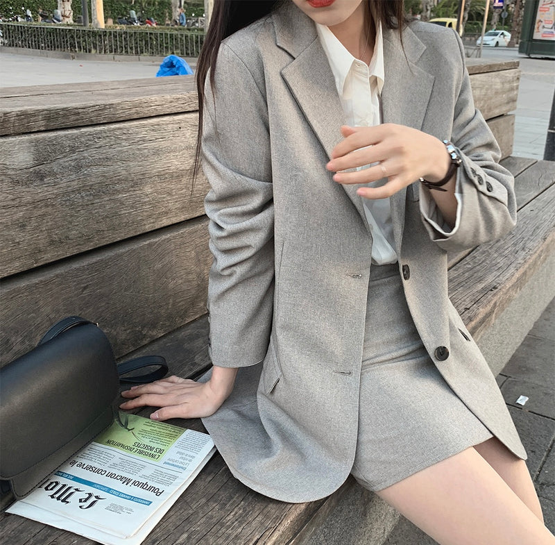 Korean Style Casual Blazer / Skirt Set