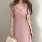 Sweetheart Neckline Puffed Sleeve Midi Dress