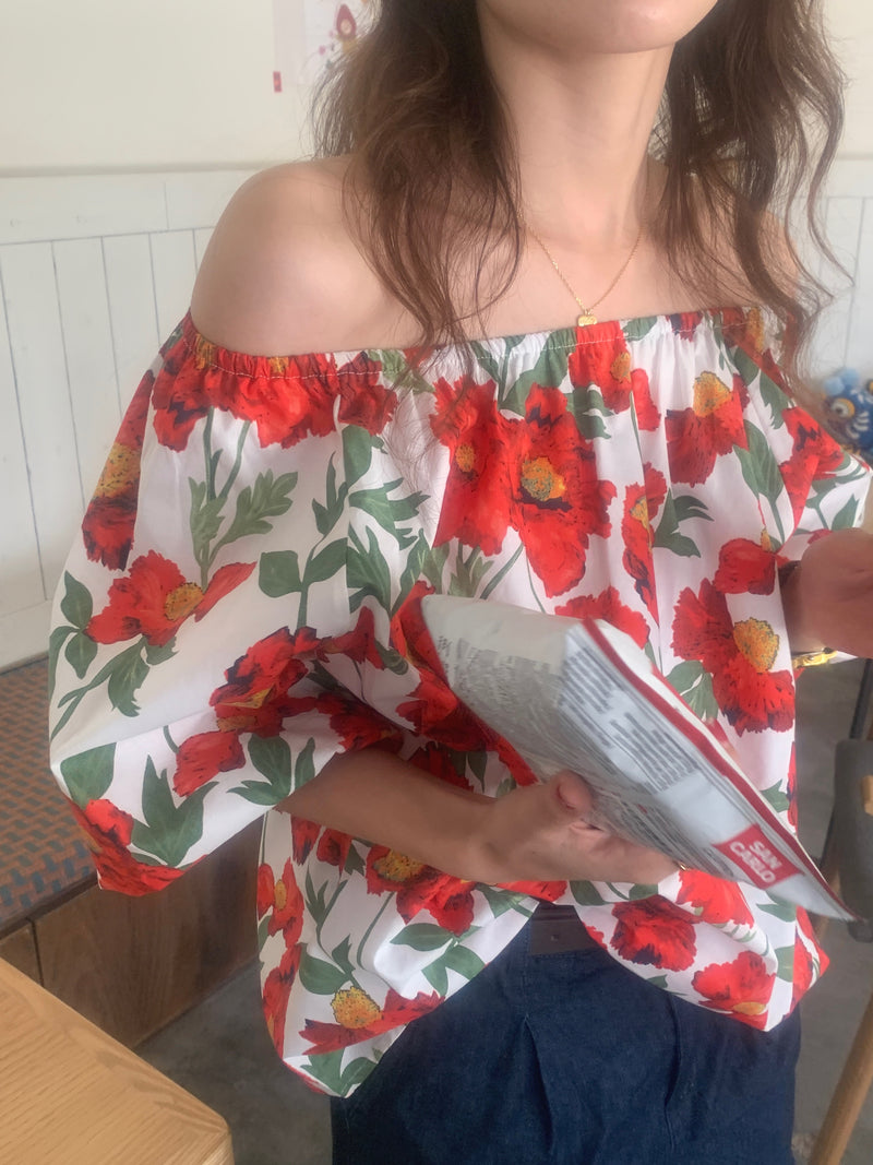 Passion Floral Print Off-Shoulder Top