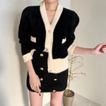 Classic Black and Beige Knitted Cardigan