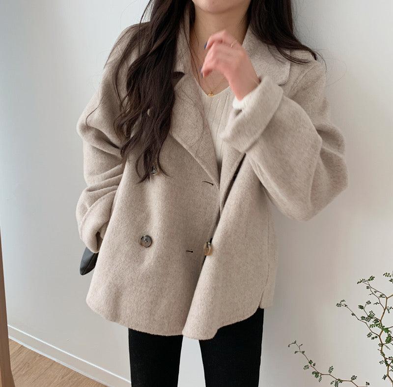 Korean Style Double Breasted Wool Blended Coat