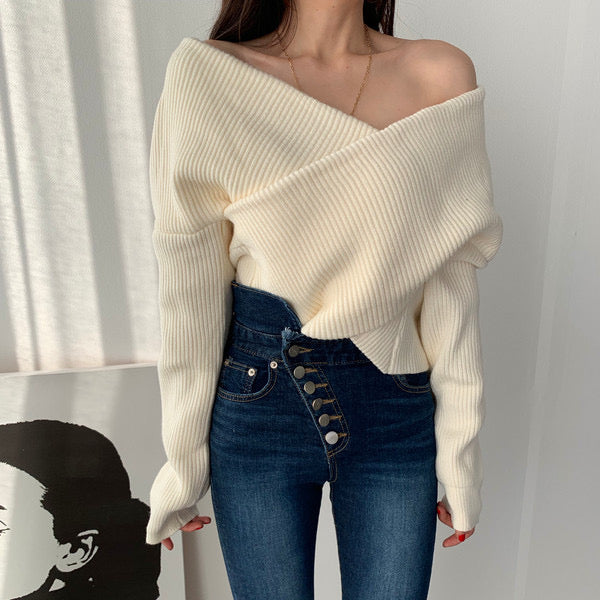 Off-The-Shoulder Crossover Sweater