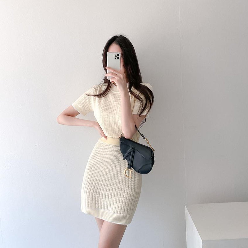 Knitted Contrast Color 2-Piece Dress Set