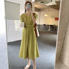 Matcha Green / Beige V-Neck Belted Dress with Pockets