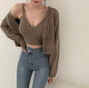 Korean Style V-Neck Long Sleeve Cardigan Set