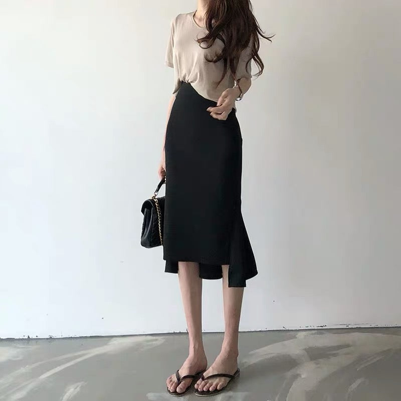 Black Fishtail Midi Skirt