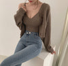 Korean Style V-Neck Long Sleeve Cardigan Set