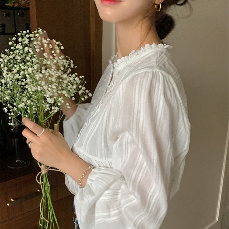 Ruffled Neck Buttoned Blouse