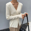 Cross-Over V-Neck Ribbed Knit Top