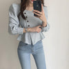 Designer Sideline Button-Up Square Neck Blouse