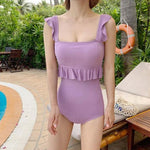 Macaroon Ruffled Waist One Piece Swimsuit