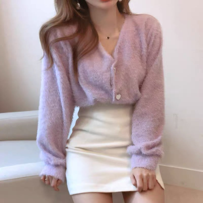 Fluffy Faux Mink Cashmere Cardigan