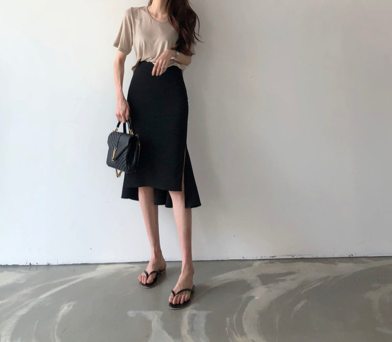 Black Fishtail Midi Skirt