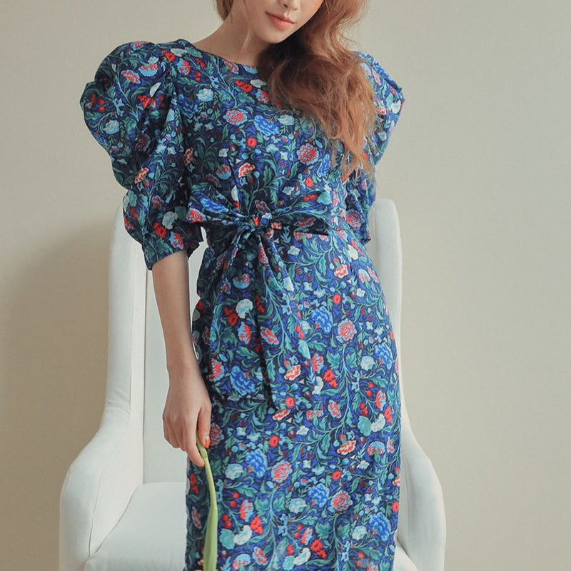 Floral Fishtail Dress with Deep V Back