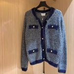 Classic Blue Glitter Cardigan with Metal Button