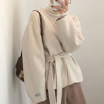 Minimalist Collarless Wool Blend Coat with Belt